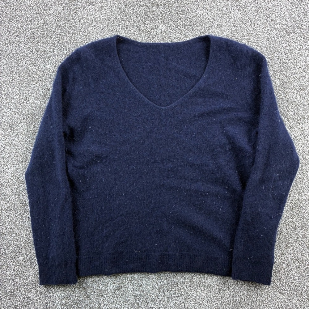 Market & Spruce Cashmere V-Neck Sweater Women's L Navy Blue Long Sleeve Soft